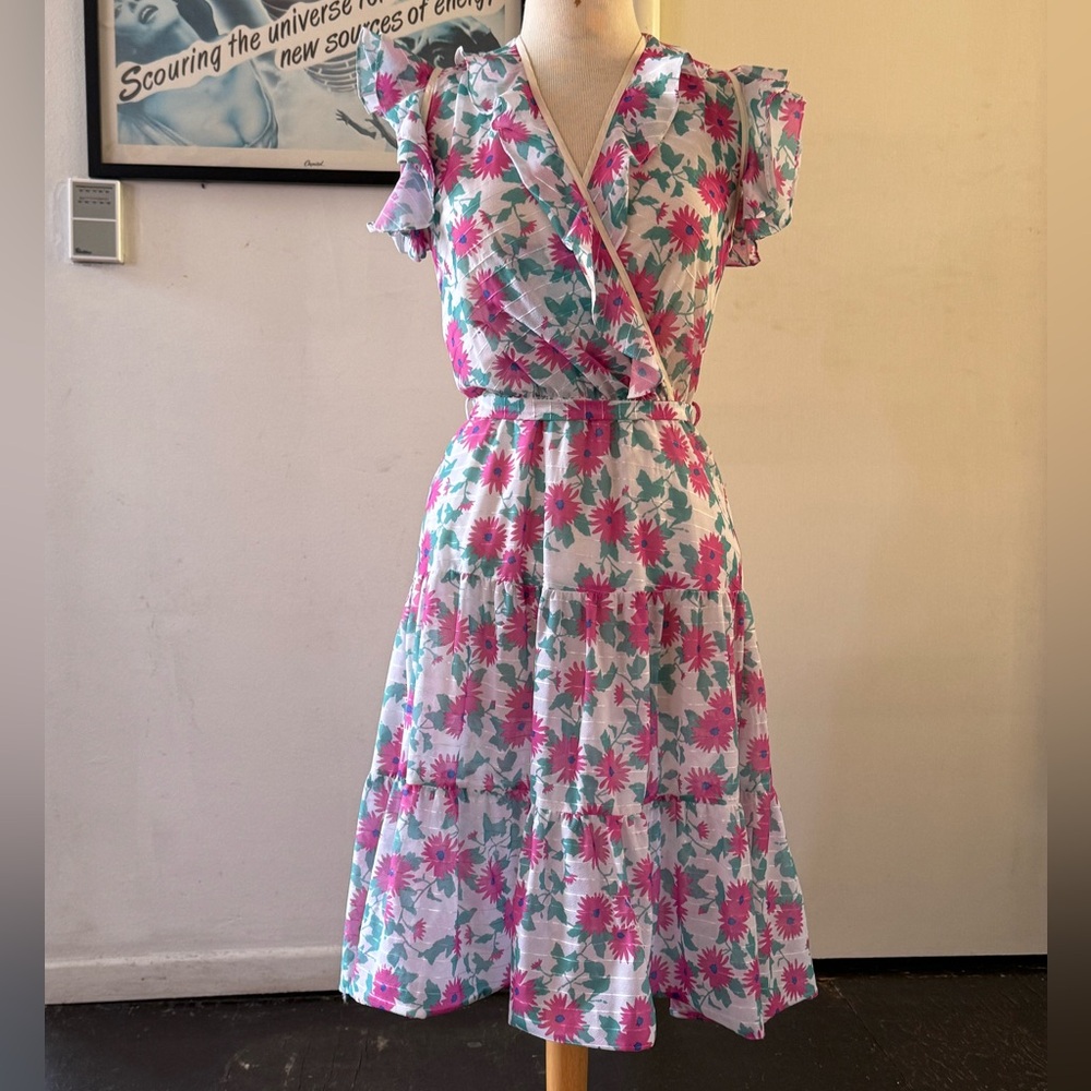 Vintage French Floral Ruffled Wrap Sundress Size 4